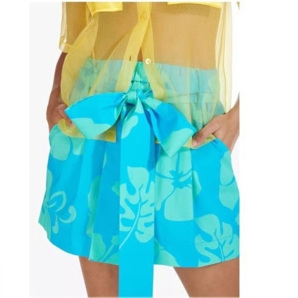 STAUD Womens Blue Teal Floral Tie Waist Cotton Stretch Shorts Size 6